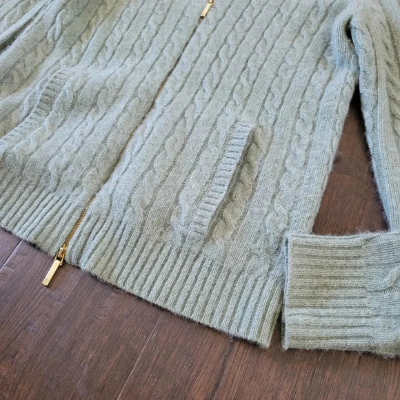 Ralph Lauren 100% cashmere green cable knit zip up sweater size XS - Picture 2 of 6